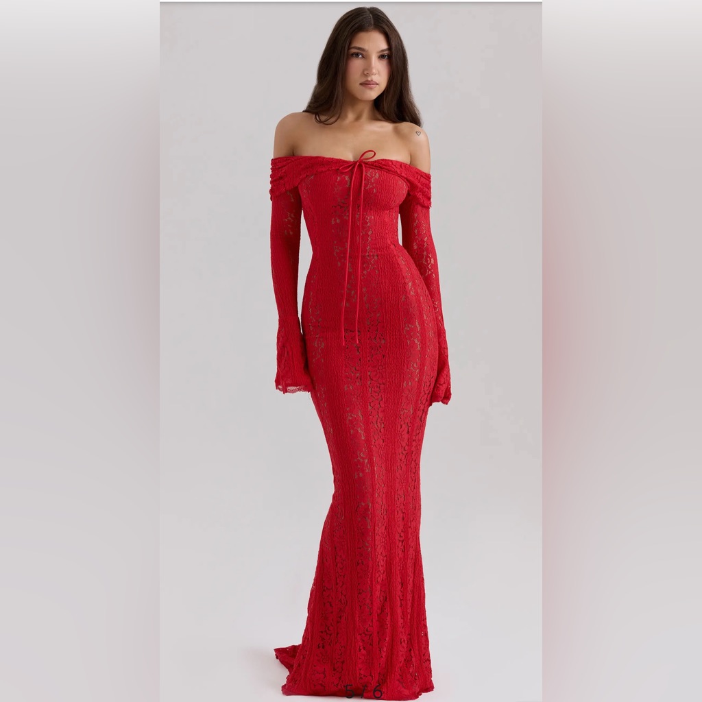 House Of Cb Belle Off The Shoulder Long Sleeve Mermaid Gown Nwot Size Xs